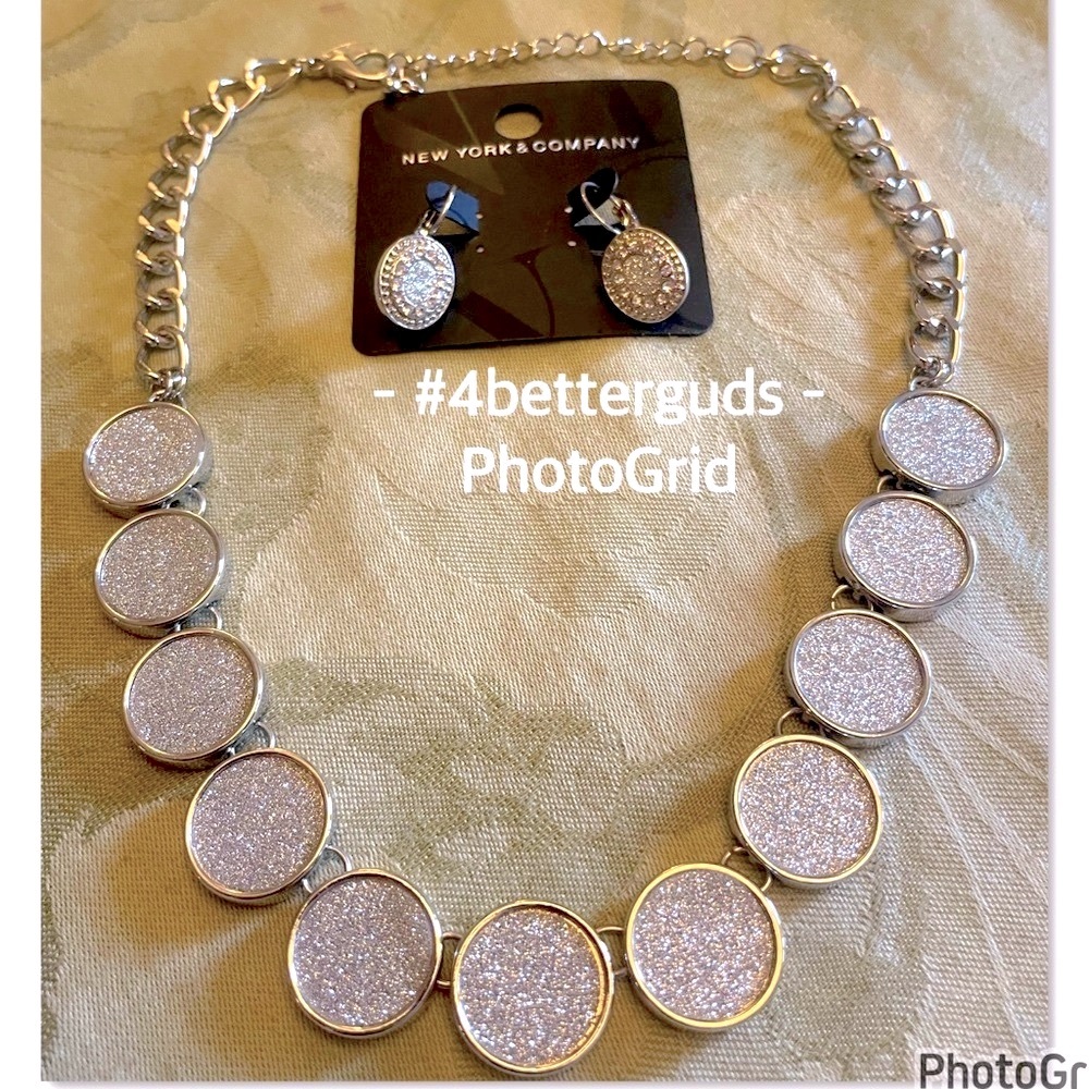 Bundle Set New York & Company Silver Sparkly Shimmery Necklace & Earring O/S
